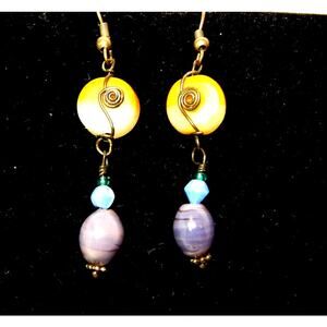 Vintage Artisan Free Art Glass Beads & Wire Earrings
